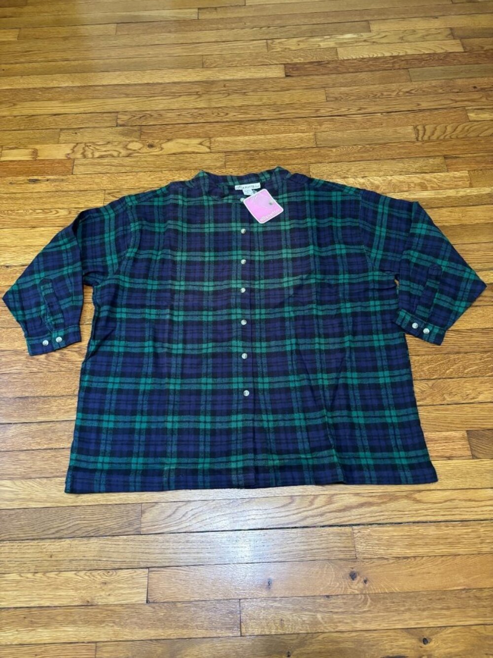 Silhouettes Womens Flannel Button Up Shirt Plus Sz 2X Blue Green Plaid Tunic NWT